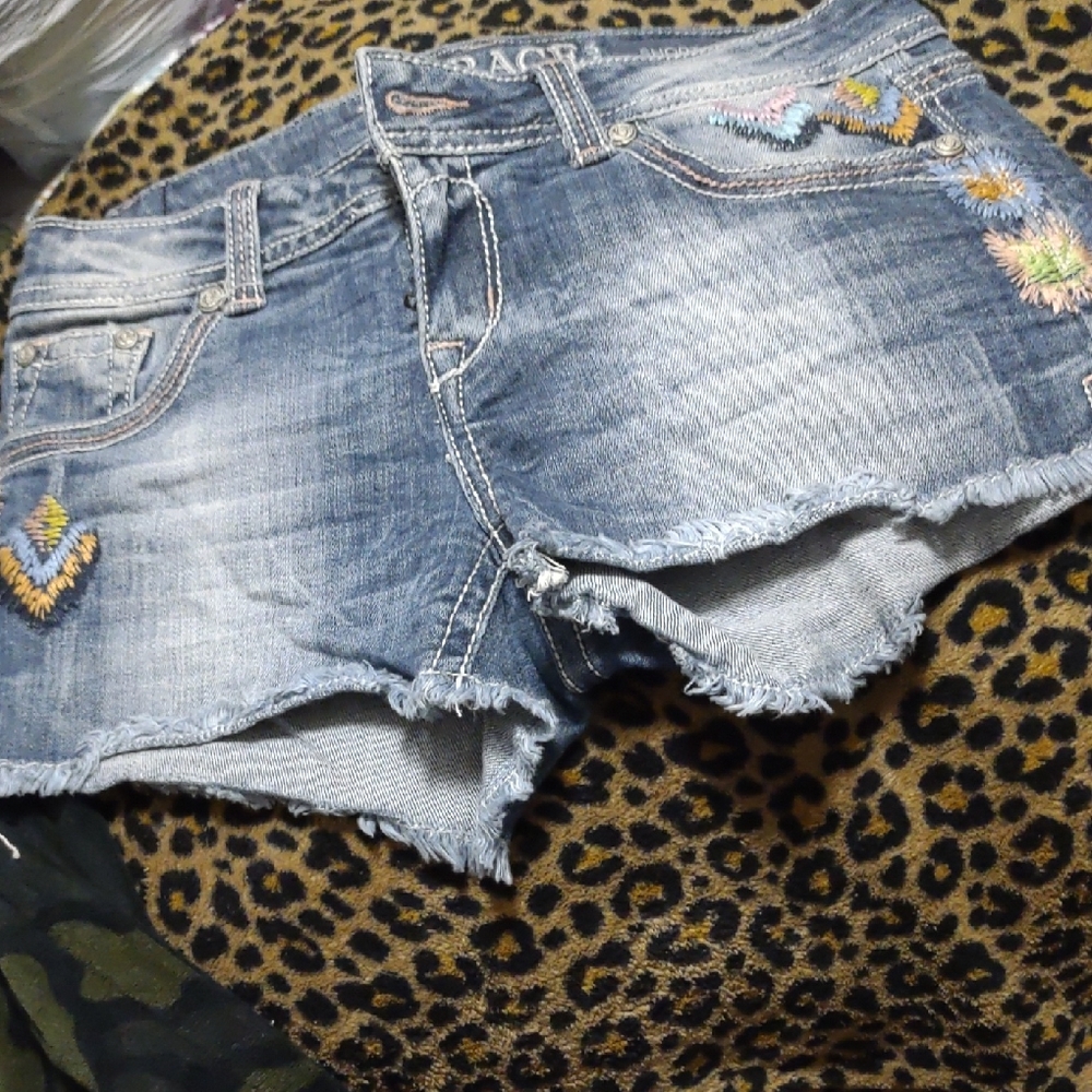 Grace Blue Jean Shorts with Colorful Embroidery